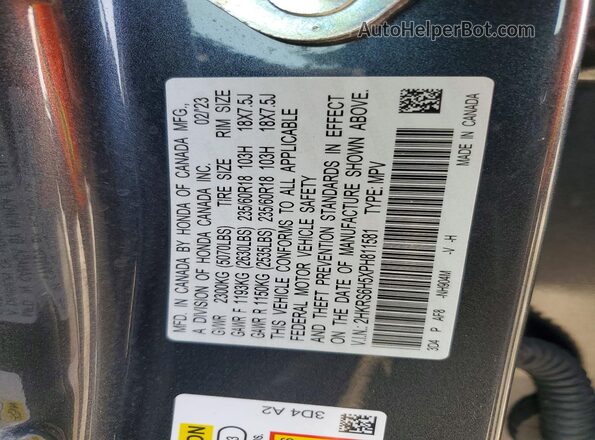 2HKRS6H5XPH811581 2023 HONDA CRV Серый Панорамный вид салона 360°