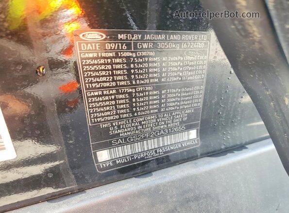 SALGS2PF2GA312655 2016 LAND ROVER RANGE Черный Вид наклейки с VIN-кодом