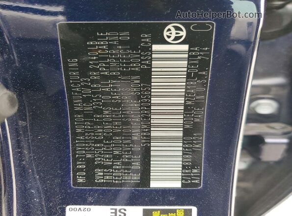 5YFB4MDE2RP095657 2024 TOYOTA COROLLA Синий Вид наклейки с VIN-кодом