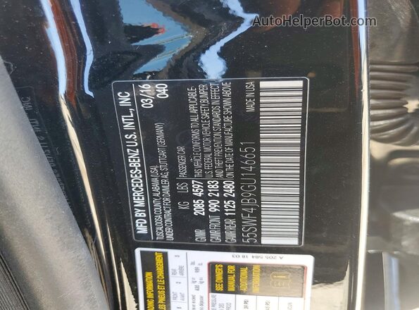 55SWF4JB9GU146651 2016 MERCEDES-BENZ C Black Vista interior de 360 grados