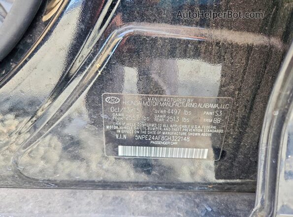5NPE24AF8GH322148 2016 HYUNDAI SONATA Черный Вид наклейки с VIN-кодом