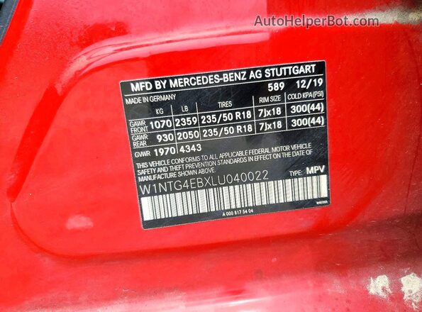 W1NTG4EBXLU040022 2020 MERCEDES-BENZ GLA Красный Панорамный вид салона 360°