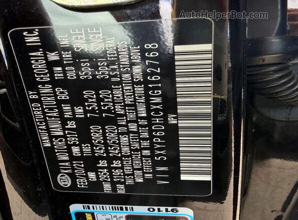 5XYP6DHCXMG162768 2021 KIA TELLURIDE Черный Вид задней части салона