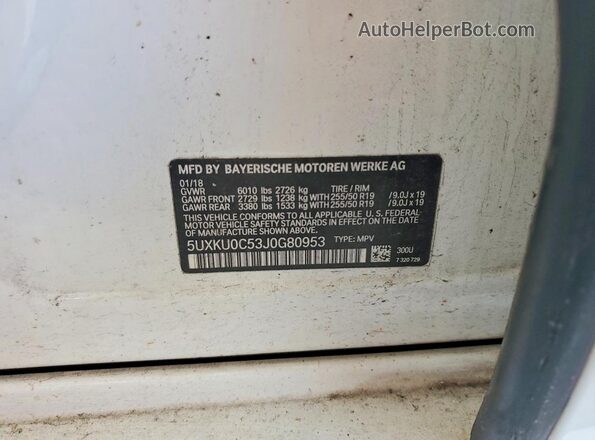 5UXKU0C53J0G80953 2018 BMW X6 Белый Вид наклейки с VIN-кодом