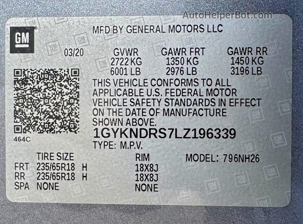 1GYKNDRS7LZ196339 2020 CADILLAC XT5 Серый 