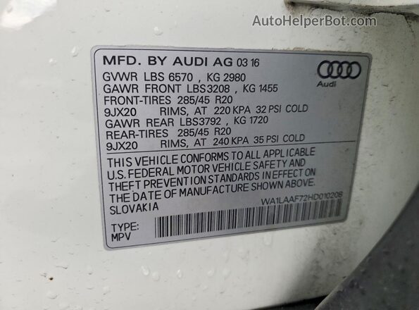 WA1LAAF72HD010208 2017 AUDI Q7 Белый Панорамный вид салона 360°