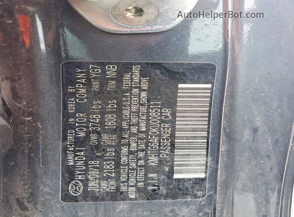 KMHTG6AF0KU008511 2019 HYUNDAI VELOSTER Blue Widok naklejki z numerem VIN
