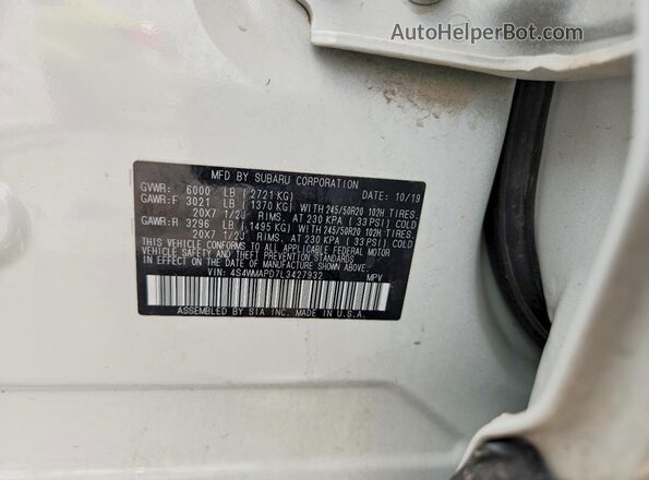 4S4WMAPD7L3427932 2020 SUBARU ASCENT Белый Панорамный вид салона 360°