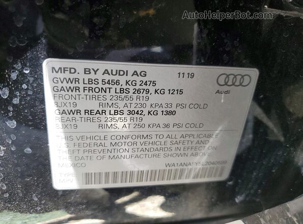 WA1ANAFY5L2040599 2020 AUDI Q5 Черный Панорамный вид салона 360°