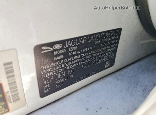 SAJAD4BG6HA953779 2017 JAGUAR XF White Widok naklejki z numerem VIN