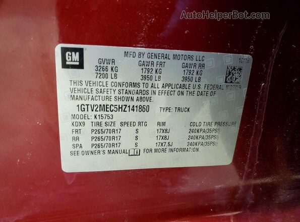 1GTV2MEC5HZ141860 2017 GMC SIERRA Красный Вид подкапотного пространства