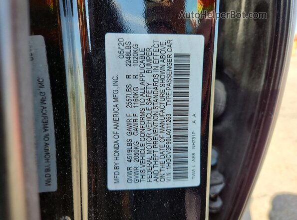 1HGCV3F90LA011263 2020 HONDA ACCORD Black Вид наклейки з VIN-кодом
