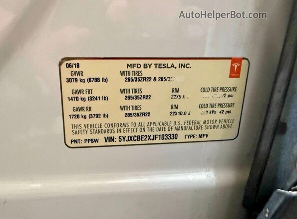 5YJXCBE2XJF103330 2018 TESLA MODEL Белый Вид задней части салона