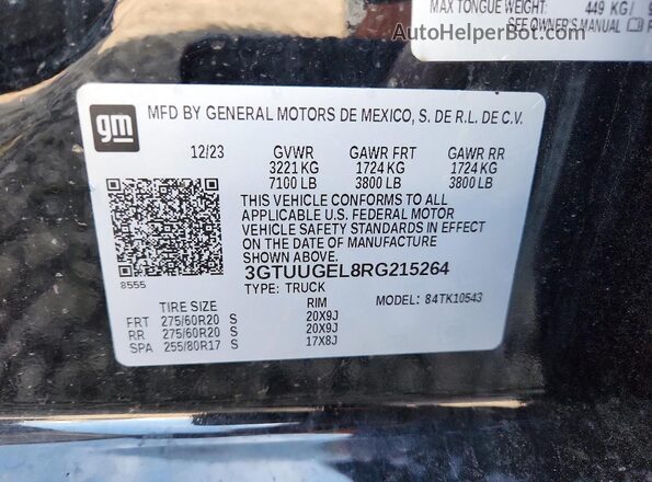 3GTUUGEL8RG215264 2024 GMC SIERRA Black Widok naklejki z numerem VIN
