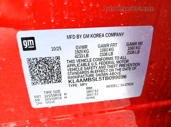 KL4AMBSL5TB099896 2026 BUICK ENCORE Красный Панорамный вид салона 360°