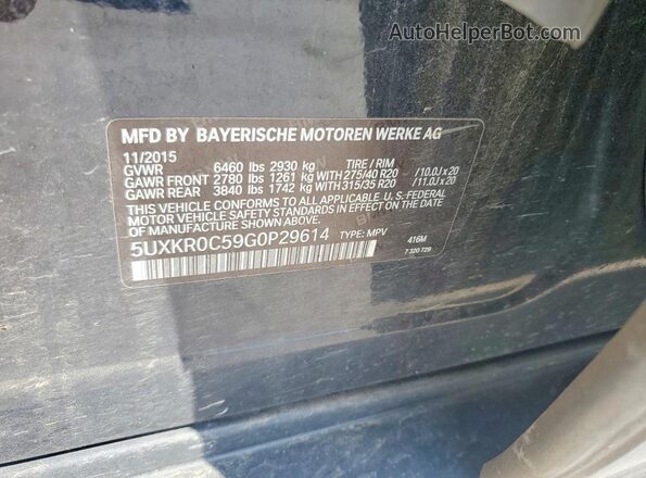 5UXKR0C59G0P29614 2016 BMW X5 Черный Вид наклейки с VIN-кодом