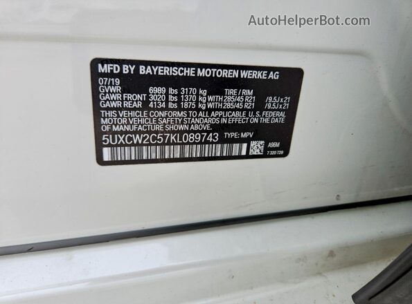 5UXCW2C57KL089743 2019 BMW X7 White Widok wnętrza 360 stopni