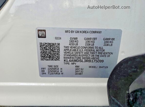 KL4AMDSL3RB175099 2024 BUICK ENCORE Белый Панорамный вид салона 360°