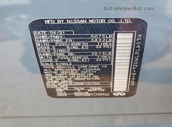 3PCAJ5J30NF101703 2022 INFINITI QX55 Серый Панорамный вид салона 360°