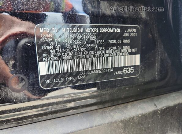 JA4J3UA89NZ022454 2022 MITSUBISHI OUTLANDER Черный Панорамный вид салона 360°