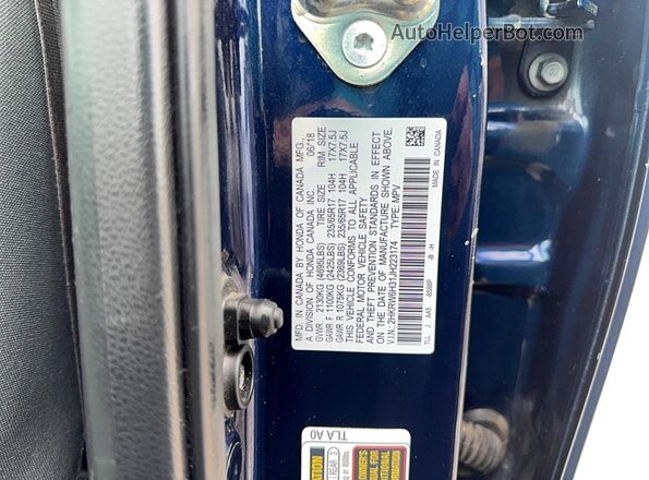 2HKRW6H31JH223174 2018 HONDA CR-V Синий Вид задней части салона