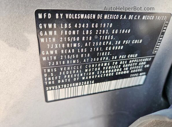 3VVSX7B26RM028814 2024 VOLKSWAGEN TAOS Серебряный Панорамный вид салона 360°