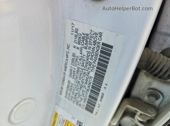 1HGCV1F56JA042175 2018 HONDA ACCORD Белый Вид наклейки с VIN-кодом