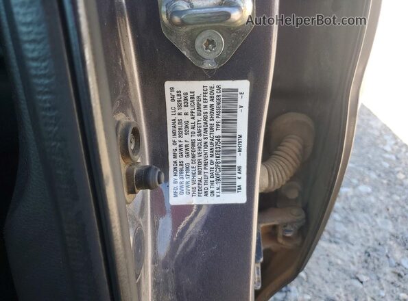 19XFC2F81KE037546 2019 HONDA CIVIC Gray Вид наклейки з VIN-кодом