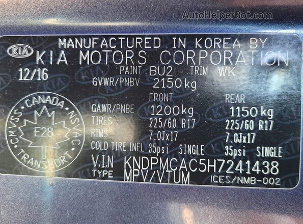 KNDPMCAC5H7241438 2017 KIA SPORTAGE Blue Widok wnętrza z tyłu