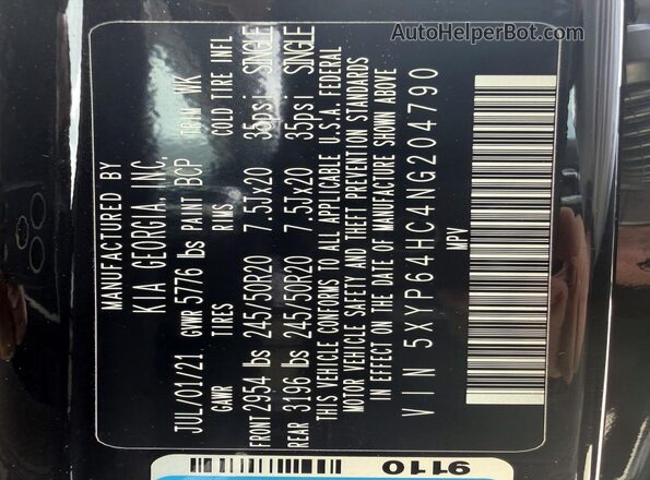 5XYP64HC4NG204790 2022 KIA TELLURIDE Black 