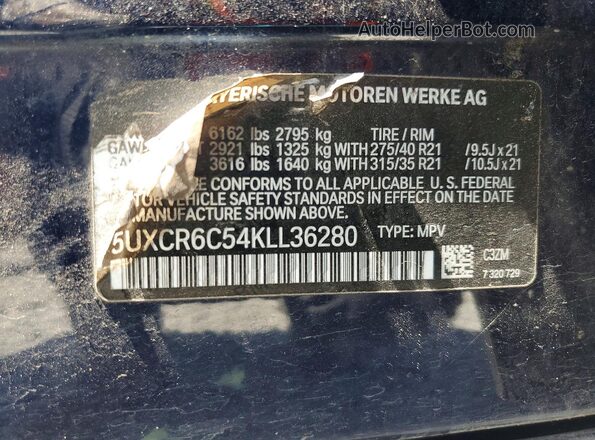 5UXCR6C54KLL36280 2019 BMW X5 Синий Панорамный вид салона 360°