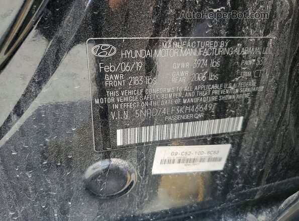 5NPD74LF3KH466497 2019 HYUNDAI ELANTRA Черный Вид наклейки с VIN-кодом