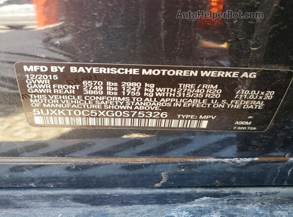 5UXKT0C5XG0S75326 2016 BMW X5 Черный Панорамный вид салона 360°