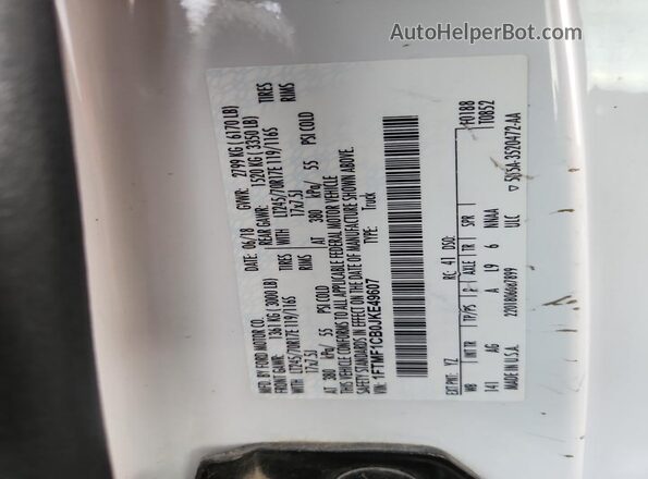 1FTMF1CB0JKE49607 2018 FORD F150 White Widok naklejki z numerem VIN