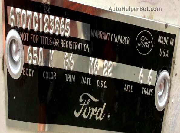 6T07C123865 1966 FORD MUSTANG White Widok naklejki z numerem VIN