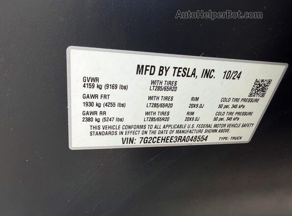 7G2CEHEE3RA048554 2024 TESLA CYBERTRUCK Gray Вид задньої частини салону