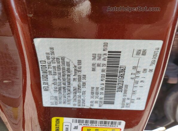 3LN6L2LU1GR628621 2016 LINCOLN MKZ Бордовый Вид наклейки с VIN-кодом
