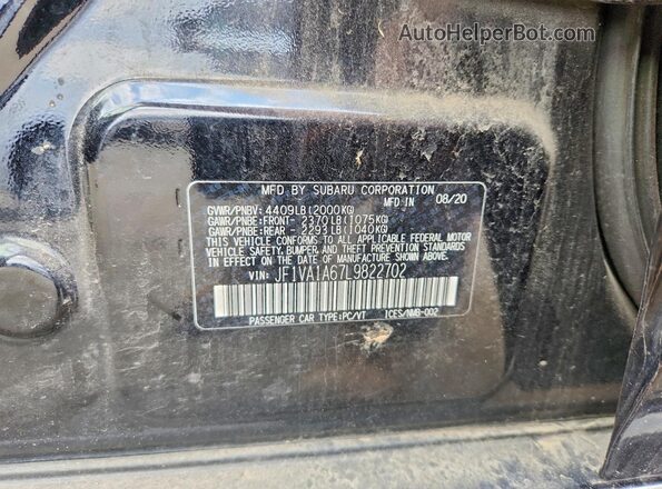 JF1VA1A67L9822702 2020 SUBARU WRX Black Widok naklejki z numerem VIN
