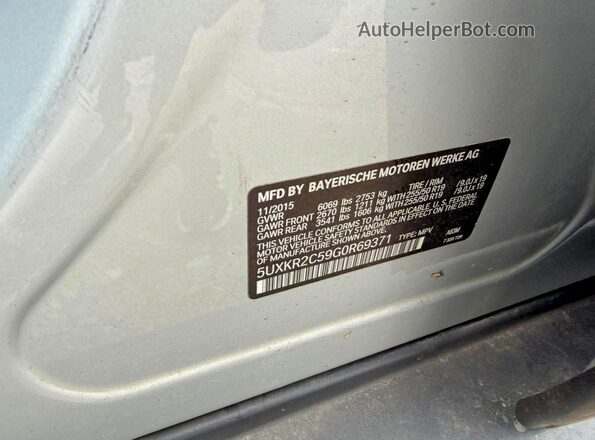 5UXKR2C59G0R69371 2016 BMW X5 Серый Вид задних сидений