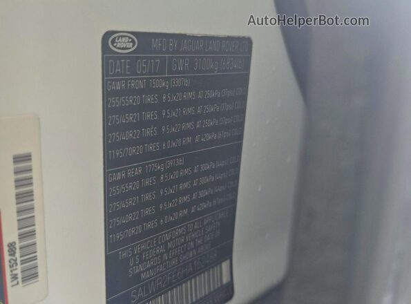 SALWR2FE6HA152488 2017 LAND ROVER RANGE Белый Вид задней части салона