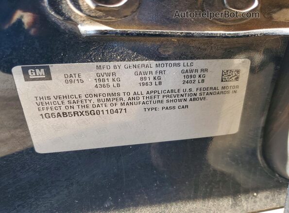 1G6AB5RX5G0110471 2016 CADILLAC ATS Черный Вид наклейки с VIN-кодом