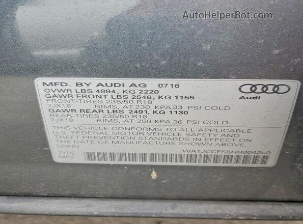 WA1JCCFS5HR004200 2017 AUDI Q3 Charcoal 
