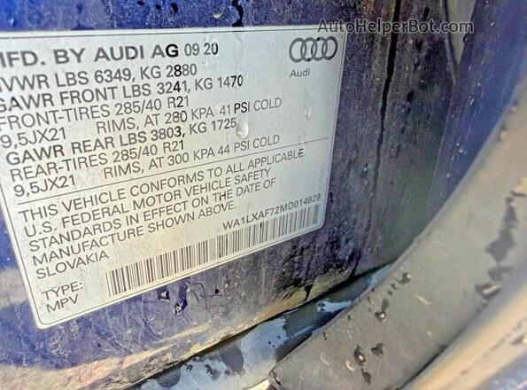 WA1LXAF72MD014929 2021 AUDI Q7 Синий Вид задней части салона