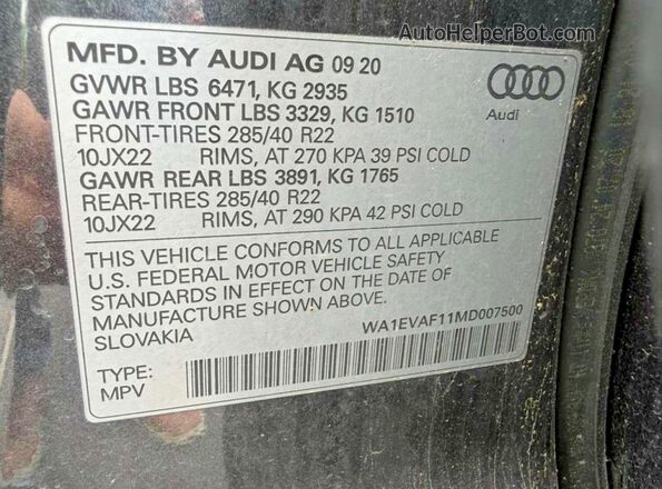 WA1EVAF11MD007500 2021 AUDI Q8 Charcoal Սալոնի 360 աստիճան տեսք