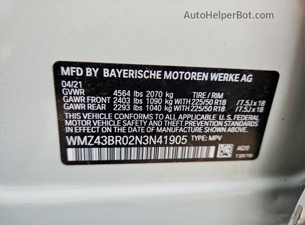 WMZ43BR02N3N41905 2022 MINI COOPER Белый Панорамный вид салона 360°