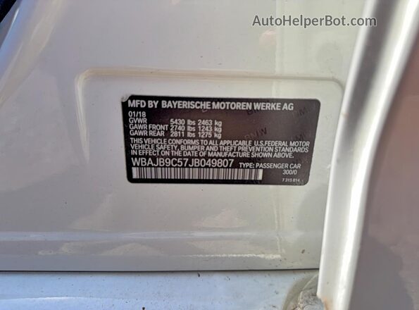 WBAJB9C57JB049807 2018 BMW M5 White Rear interior view