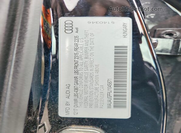 WAUAUGFF6J1045871 2018 AUDI A3 Черный Вид наклейки с VIN-кодом
