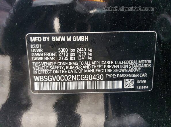 WBSGV0C02NCG90430 2022 BMW M8 Black 360 interior view