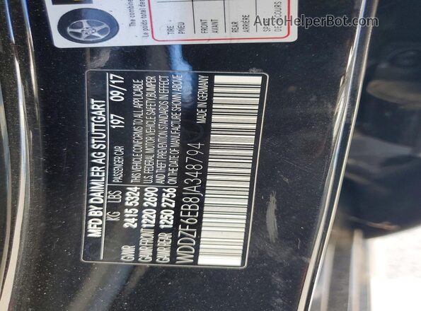 WDDZF6EB8JA348794 2018 MERCEDES-BENZ E Черный Вид наклейки с VIN-кодом