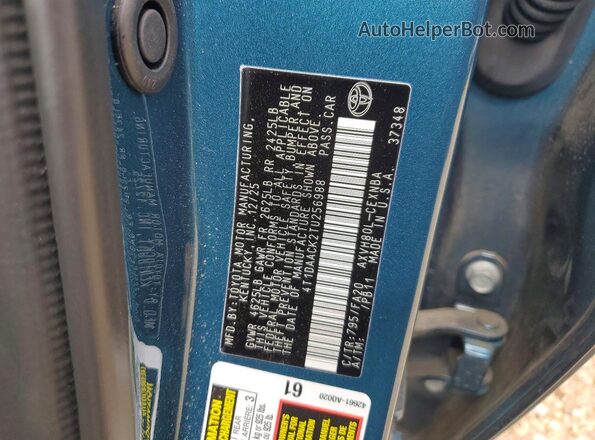 4T1DAACK2TU256988 2026 TOYOTA LE Бирюзовый Вид наклейки с VIN-кодом
